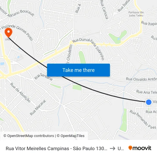 Rua Vitor Meirelles Campinas - São Paulo 13046 Brasil to Unip map
