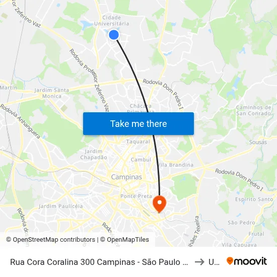 Rua Cora Coralina 300 Campinas - São Paulo 13083 Brasil to Unip map