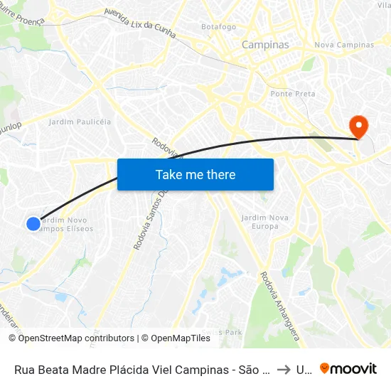 Rua Beata Madre Plácida Viel Campinas - São Paulo 13060 Brasil to Unip map