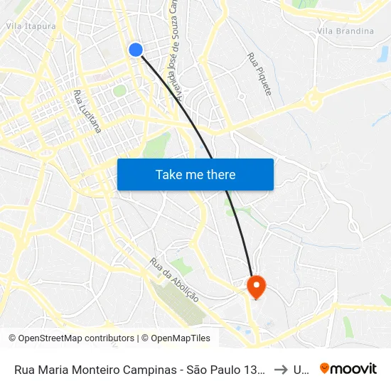 Rua Maria Monteiro Campinas - São Paulo 13025 Brasil to Unip map