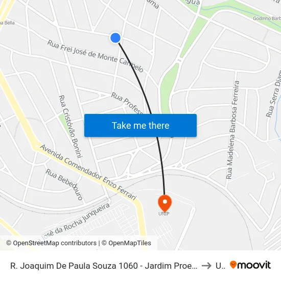 R. Joaquim De Paula Souza 1060 - Jardim Proença Campinas - SP 13100-422 Brasil to Unip map