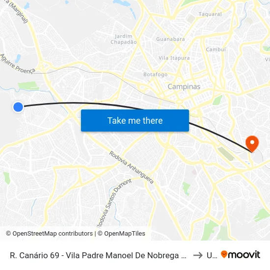 R. Canário 69 - Vila Padre Manoel De Nobrega Campinas - SP 13061-370 Brasil to Unip map