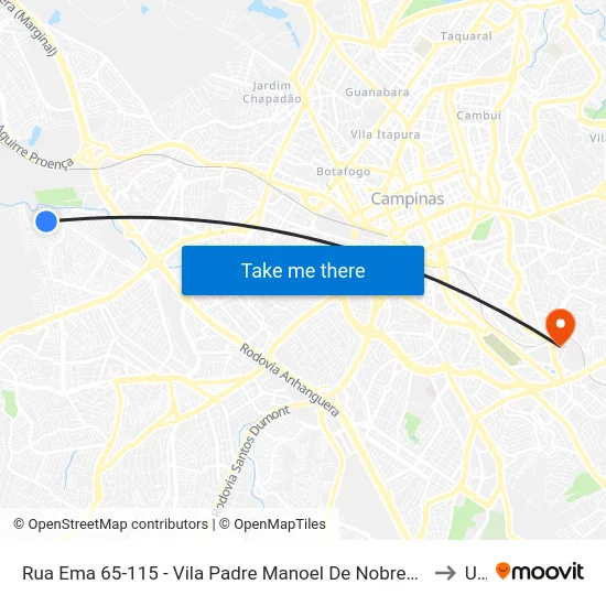 Rua Ema 65-115 - Vila Padre Manoel De Nobrega Campinas - SP 13061-350 Brasil to Unip map