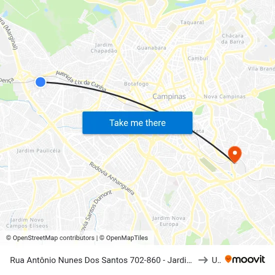 Rua Antônio Nunes Dos Santos 702-860 - Jardim Do Vovo Campinas - SP 13033-210 Brasil to Unip map