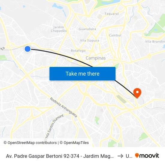 Av. Padre Gaspar Bertoni 92-374 - Jardim Magnólia Campinas - SP Brasil to Unip map
