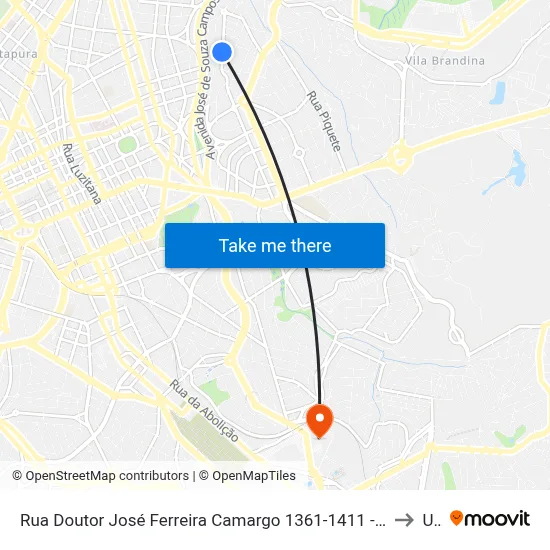 Rua Doutor José Ferreira Camargo 1361-1411 - Jardim Planalto Campinas - SP Brasil to Unip map