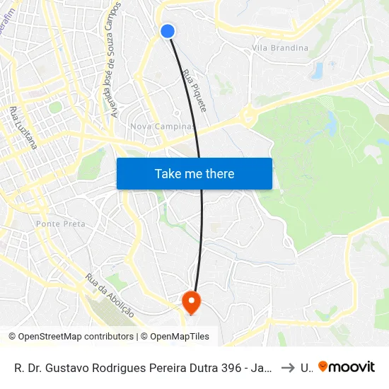 R. Dr. Gustavo Rodrigues Pereira Dutra 396 - Jardim Das Paineiras Campinas - SP 13092-204 Brasil to Unip map