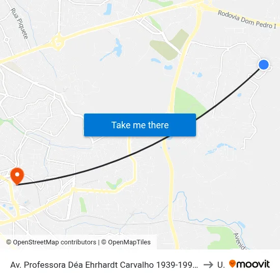 Av. Professora Déa Ehrhardt Carvalho 1939-1999 - Sítios De Recreio Gramado Campinas - SP 13101-664 Brasil to Unip map