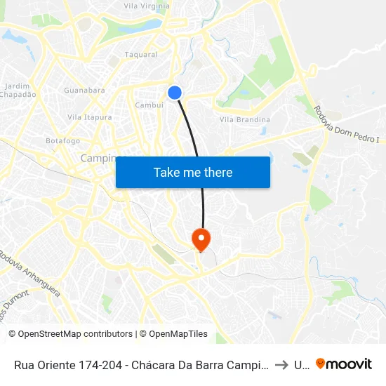 Rua Oriente 174-204 - Chácara Da Barra Campinas - SP 13090-740 Brasil to Unip map