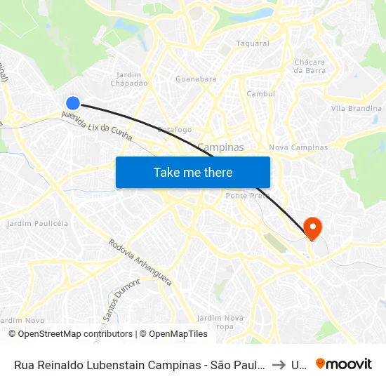 Rua Reinaldo Lubenstain Campinas - São Paulo 13033 Brasil to Unip map