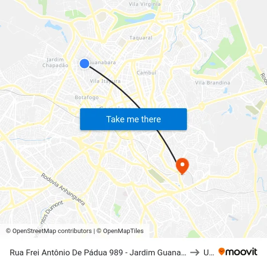 Rua Frei Antônio De Pádua 989 - Jardim Guanabara Campinas - SP Brasil to Unip map