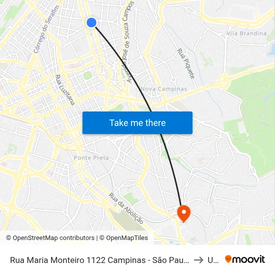 Rua Maria Monteiro 1122 Campinas - São Paulo 13025 Brasil to Unip map