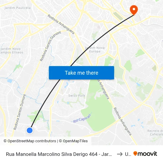 Rua Manoella Marcolino Silva Derigo 464 - Jardim San Diego Campinas - SP Brasil to Unip map