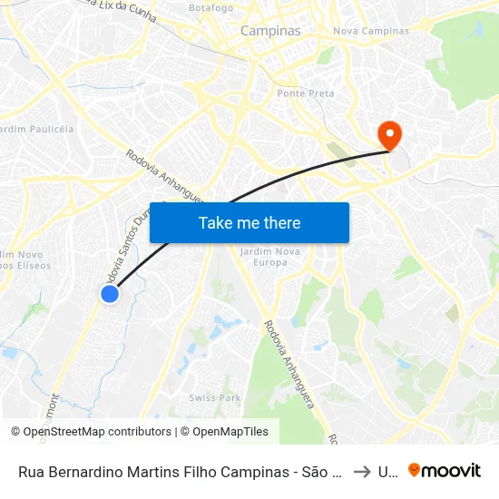 Rua Bernardino Martins Filho Campinas - São Paulo 13051 Brasil to Unip map