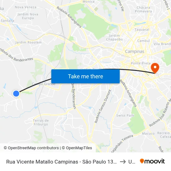 Rua Vicente Matallo Campinas - São Paulo 13058 Brasil to Unip map