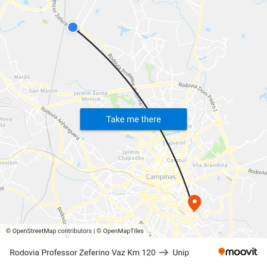 Rodovia Professor Zeferino Vaz Km 120 to Unip map