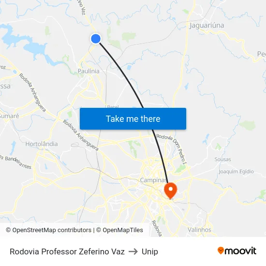 Rodovia Professor Zeferino Vaz to Unip map