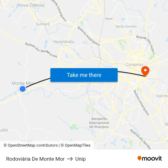 Rodoviária De Monte Mor to Unip map