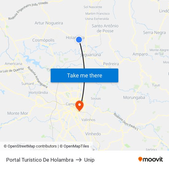 Portal Turístico De Holambra to Unip map