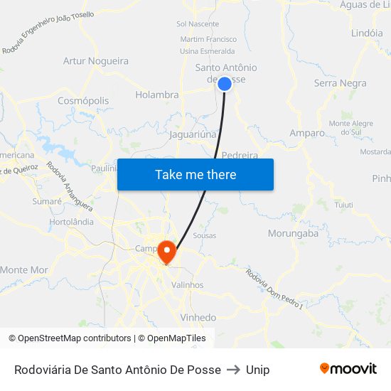 Rodoviária De Santo Antônio De Posse to Unip map