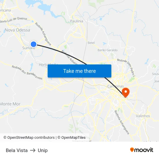 Bela Vista to Unip map