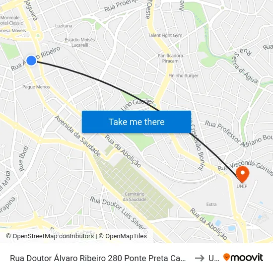 Rua Doutor Álvaro Ribeiro 280 Ponte Preta Campinas - SP 13041-730 Brasil to Unip map
