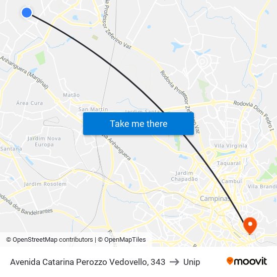 Avenida Catarina Perozzo Vedovello, 343 to Unip map