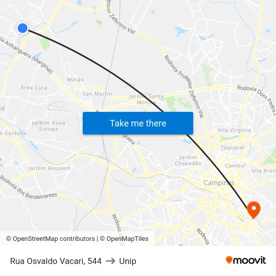 Rua Osvaldo Vacari, 544 to Unip map