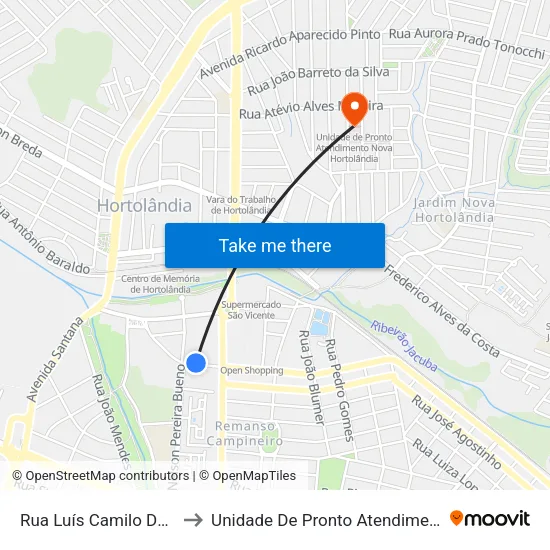 Rua Luís Camilo De Camargo, 307 to Unidade De Pronto Atendimento Nova Hortolândia map