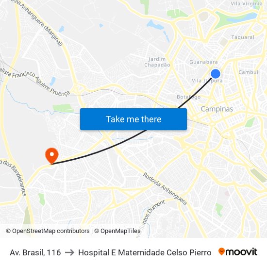 Av. Brasil, 116 to Hospital E Maternidade Celso Pierro map