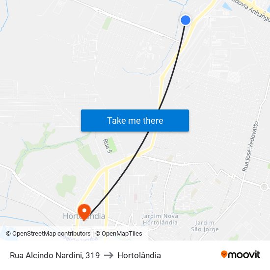 Rua Alcindo Nardini, 319 to Hortolândia map