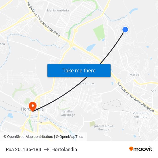 Rua 20, 136-184 to Hortolândia map