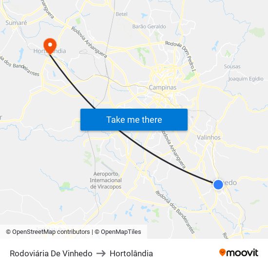 Rodoviária De Vinhedo to Hortolândia map