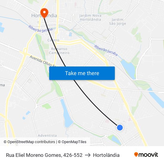 Rua Eliel Moreno Gomes, 426-552 to Hortolândia map