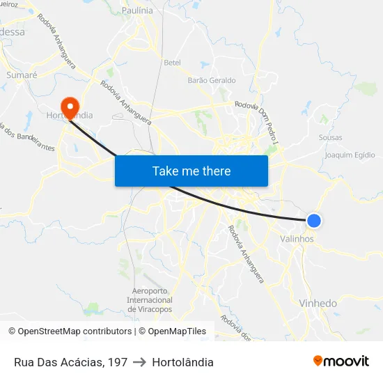 Rua Das Acácias, 197 to Hortolândia map
