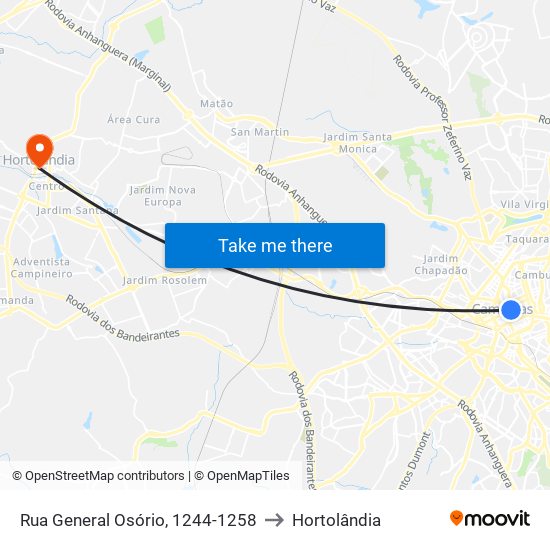 Rua General Osório, 1244-1258 to Hortolândia map