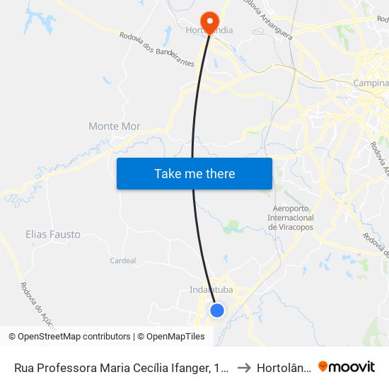 Rua Professora Maria Cecília Ifanger, 173-237 to Hortolândia map