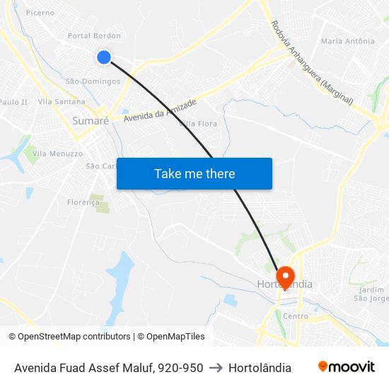 Avenida Fuad Assef Maluf, 920-950 to Hortolândia map