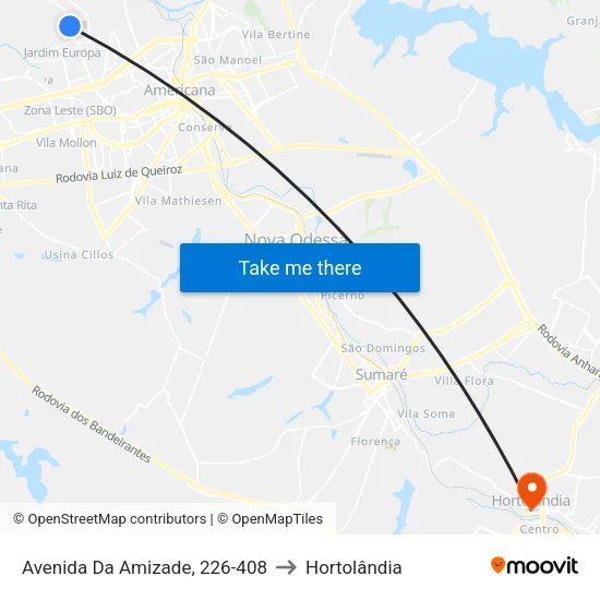 Avenida Da Amizade, 226-408 to Hortolândia map