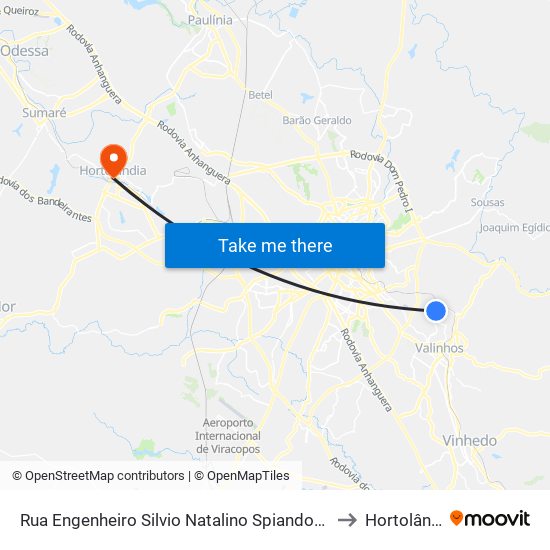 Rua Engenheiro Silvio Natalino Spiandorelli, 176 to Hortolândia map