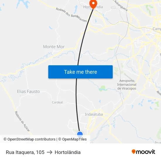 Rua Itaquera, 105 to Hortolândia map
