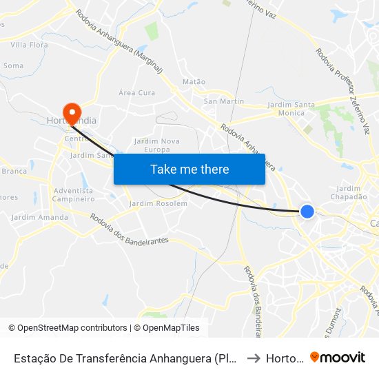 Estação De Transferência Anhanguera (Plataforma 4 - Sentido Centro) to Hortolândia map