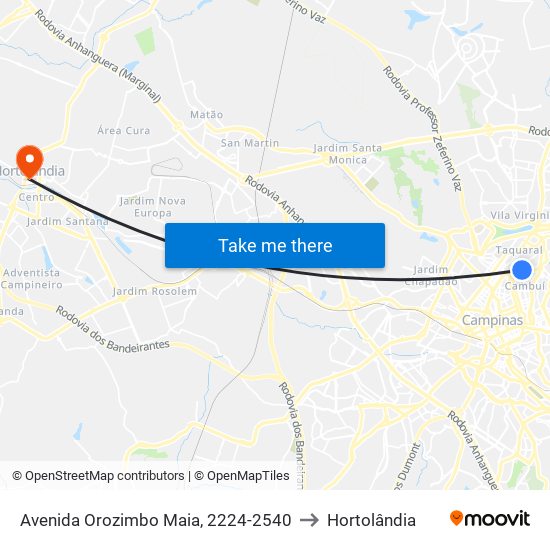 Avenida Orozimbo Maia, 2224-2540 to Hortolândia map