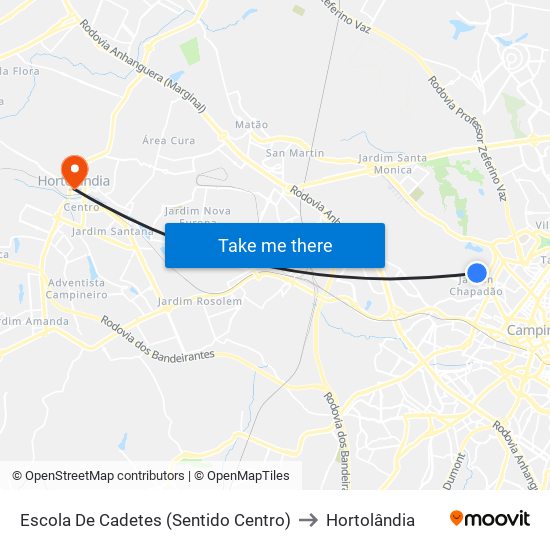 Escola De Cadetes (Sentido Centro) to Hortolândia map