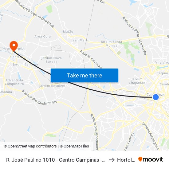 R. José Paulino 1010 - Centro Campinas - SP 13013-001 Brasil to Hortolândia map