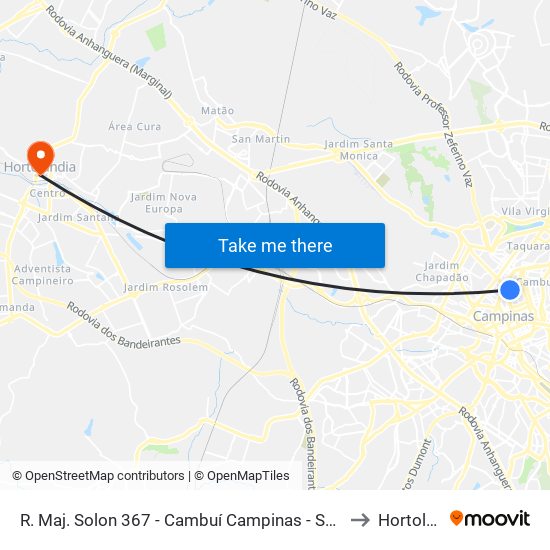 R. Maj. Solon 367 - Cambuí Campinas - SP 13024-091 Brasil to Hortolândia map