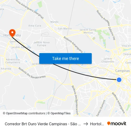 Corredor Brt Ouro Verde Campinas - São Paulo 13036 Brasil to Hortolândia map