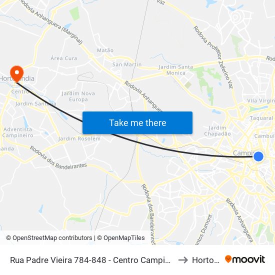 Rua Padre Vieira 784-848 - Centro Campinas - SP 13015-300 Brasil to Hortolândia map