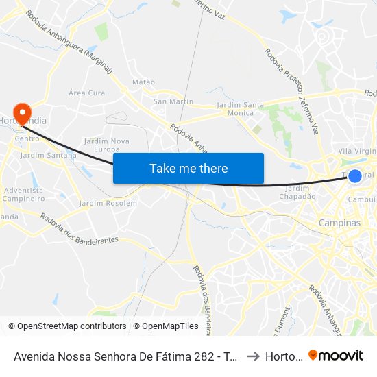 Avenida Nossa Senhora De Fátima 282 - Taquaral Campinas - SP Brasil to Hortolândia map