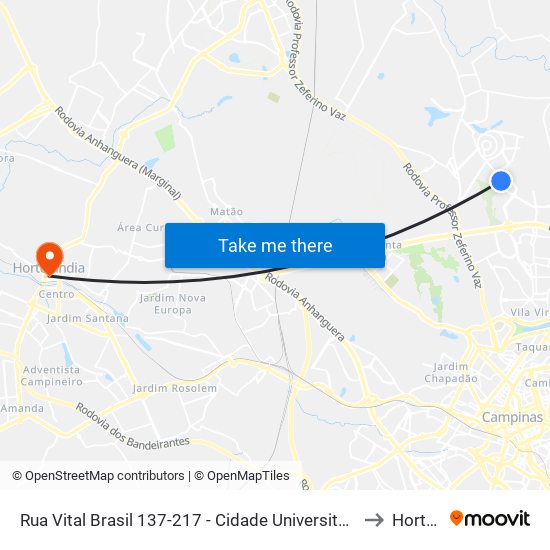 Rua Vital Brasil 137-217 - Cidade Universitária Campinas - SP 13083-881 Brasil to Hortolândia map